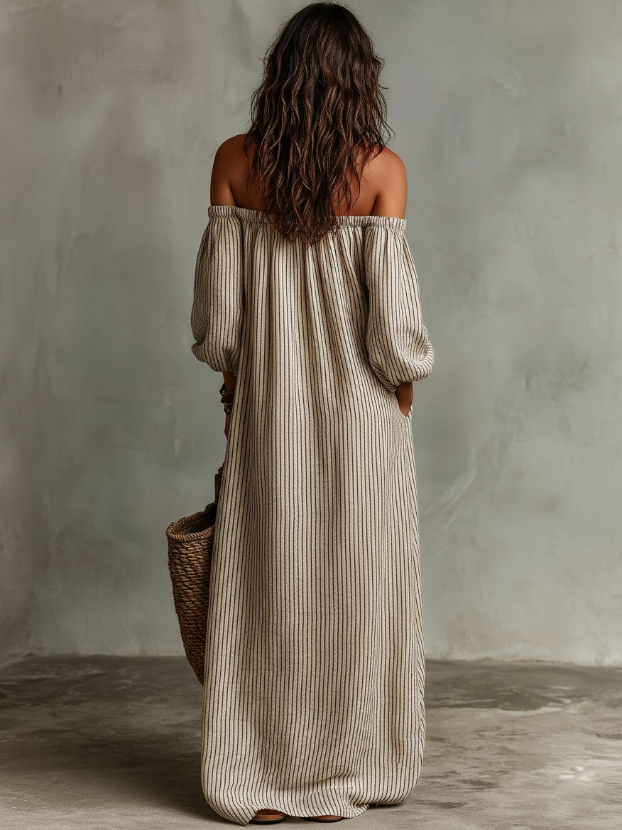 Elena | Lange vloeiende jurk met off-the-shoulder ontwerp