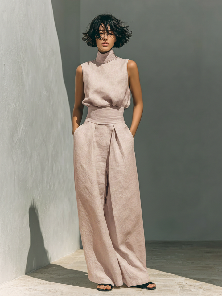 Maria - Compleet met top en wijde broek van katoen en linnen in minimalistische stijl voor dames