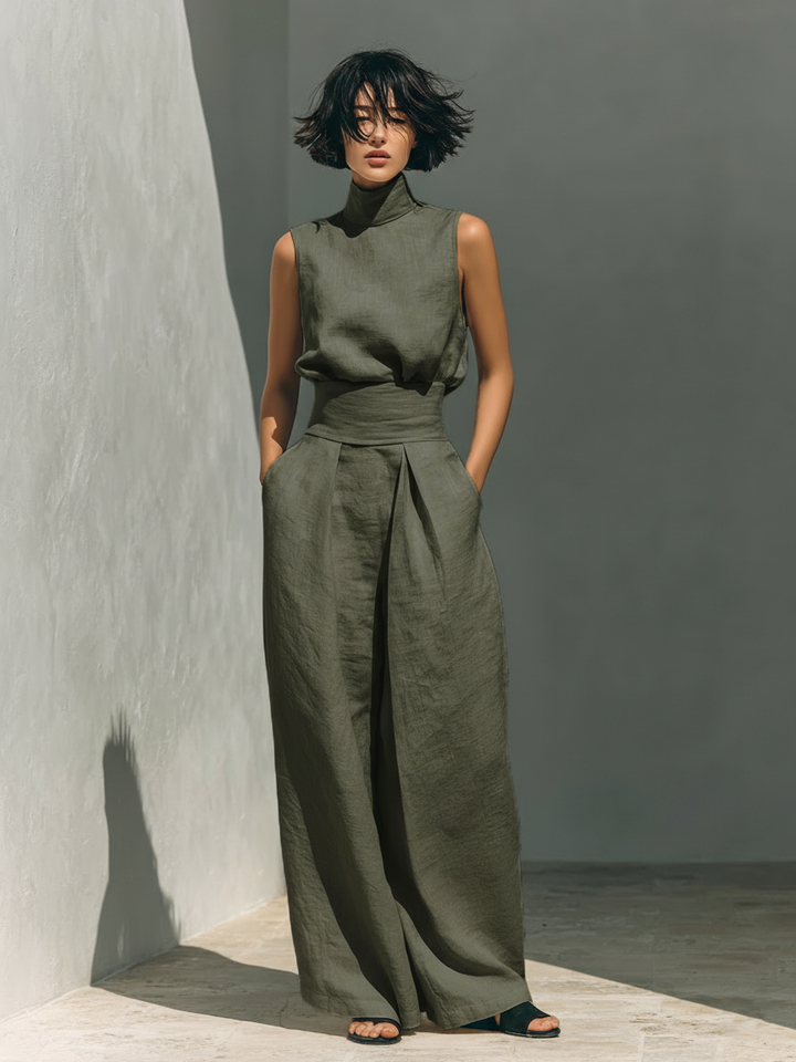 Maria - Compleet met top en wijde broek van katoen en linnen in minimalistische stijl voor dames