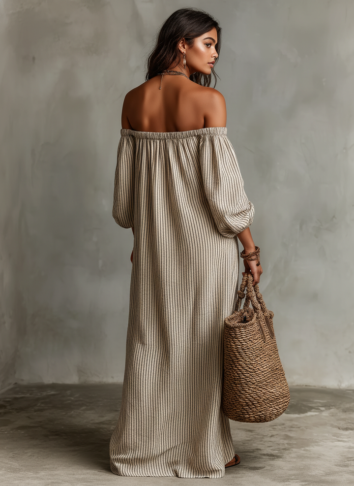Elena | Lange vloeiende jurk met off-the-shoulder ontwerp