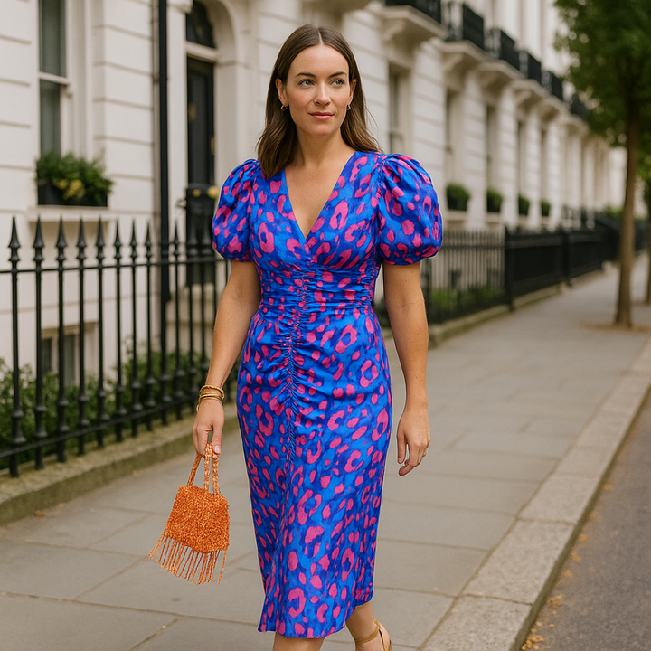 Oranit™ | Gekleurd Jurk met Plissé Mouwen