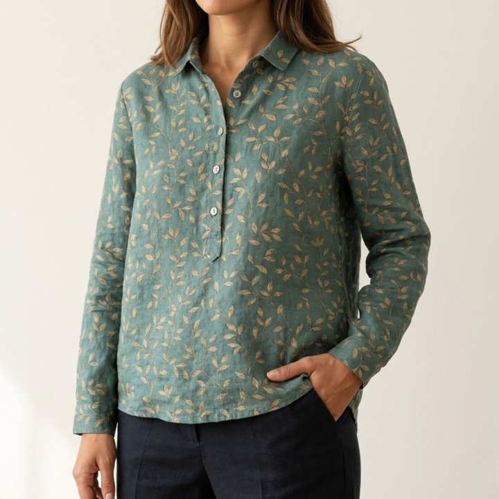 Alessia™ | Tijdloze Linnen Blouse met Motief