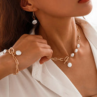 Set van Ketting, Armband en Oorbellen in Elegante Paperclip Parels