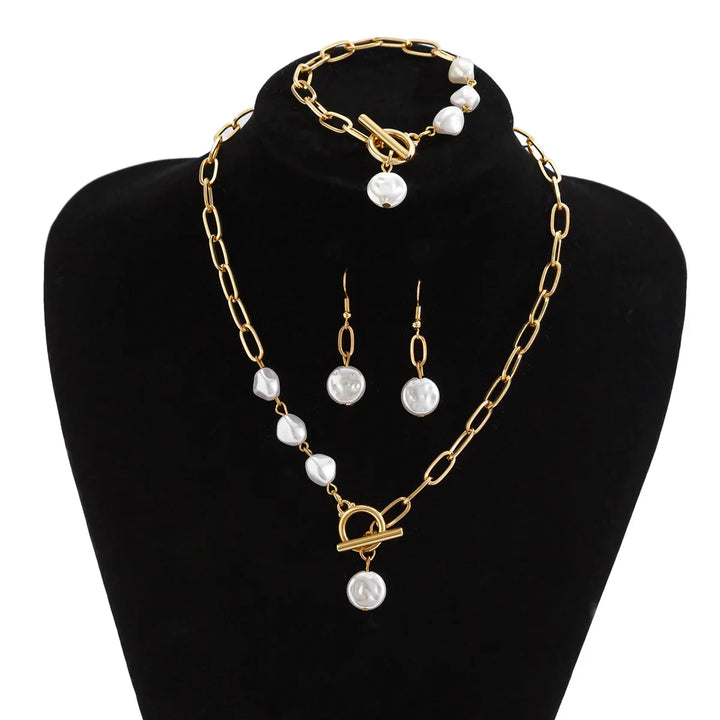 Set van Ketting, Armband en Oorbellen in Elegante Paperclip Parels
