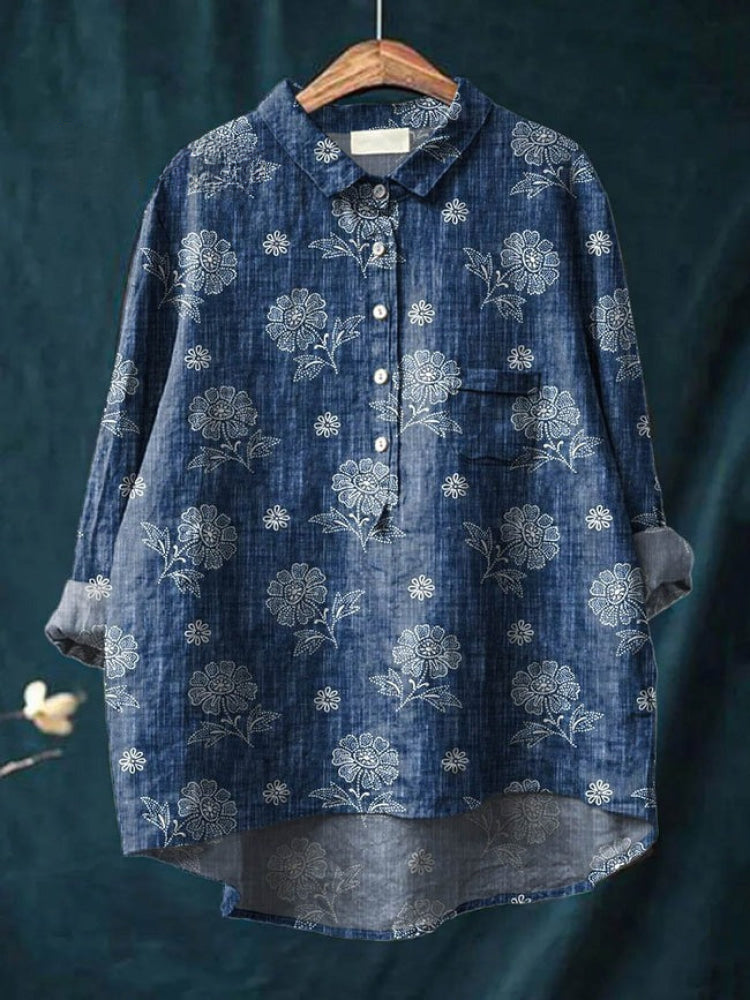 Alessia™ | Tijdloze Linnen Blouse met Motief
