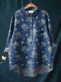 Alessia™ | Tijdloze Linnen Blouse met Motief