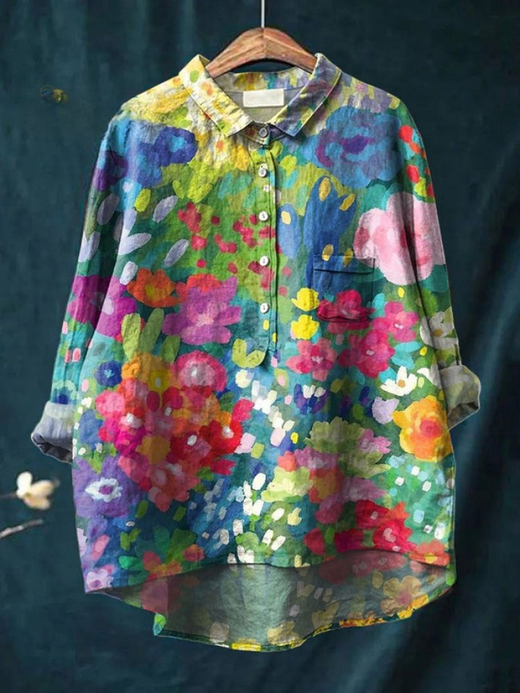 Alessia™ | Tijdloze Linnen Blouse met Motief