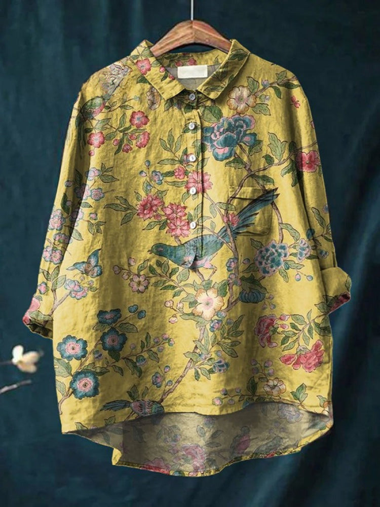 Alessia™ | Tijdloze Linnen Blouse met Motief
