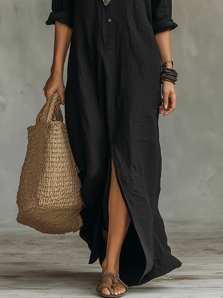 Soline™ | Maxi jurk in zwart met knopen
