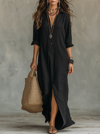 Soline™ | Maxi jurk in zwart met knopen