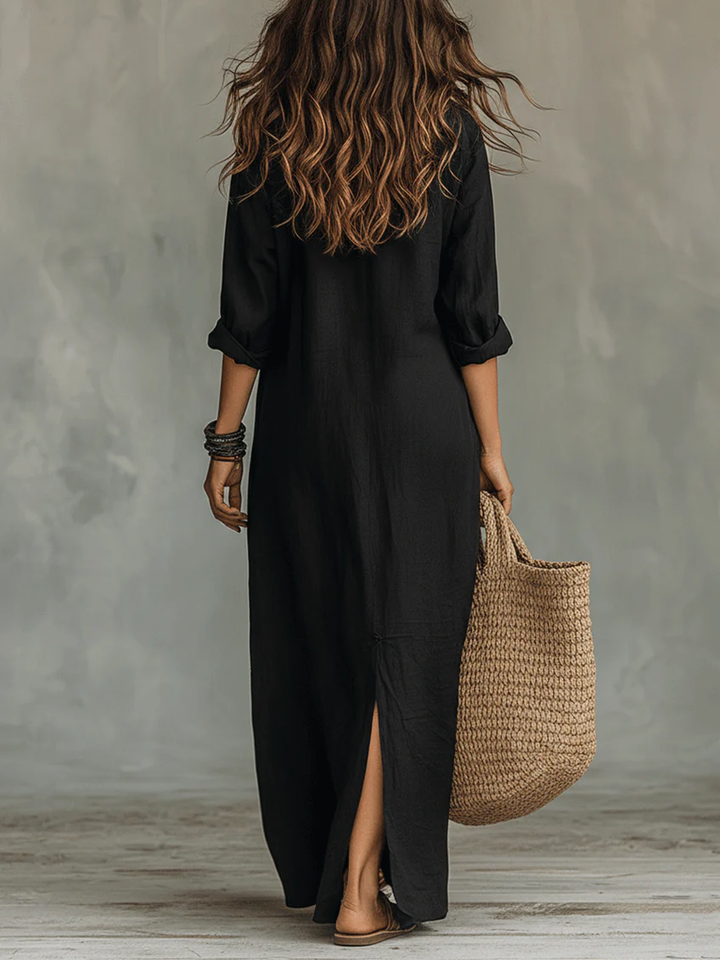 Soline™ | Maxi jurk in zwart met knopen