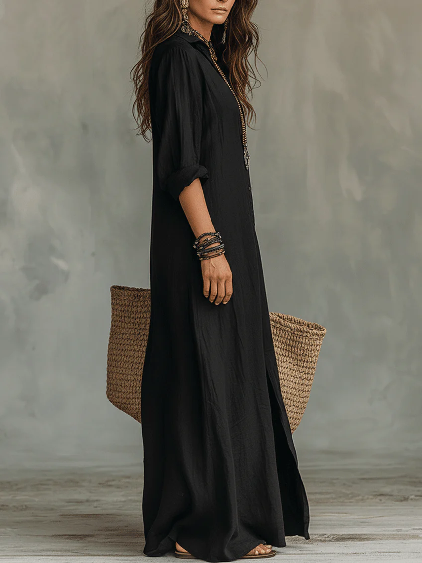 Soline™ | Maxi jurk in zwart met knopen