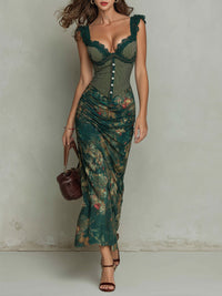 Giorgia - Lange jurk met bloemenprint en retro kantafwerking