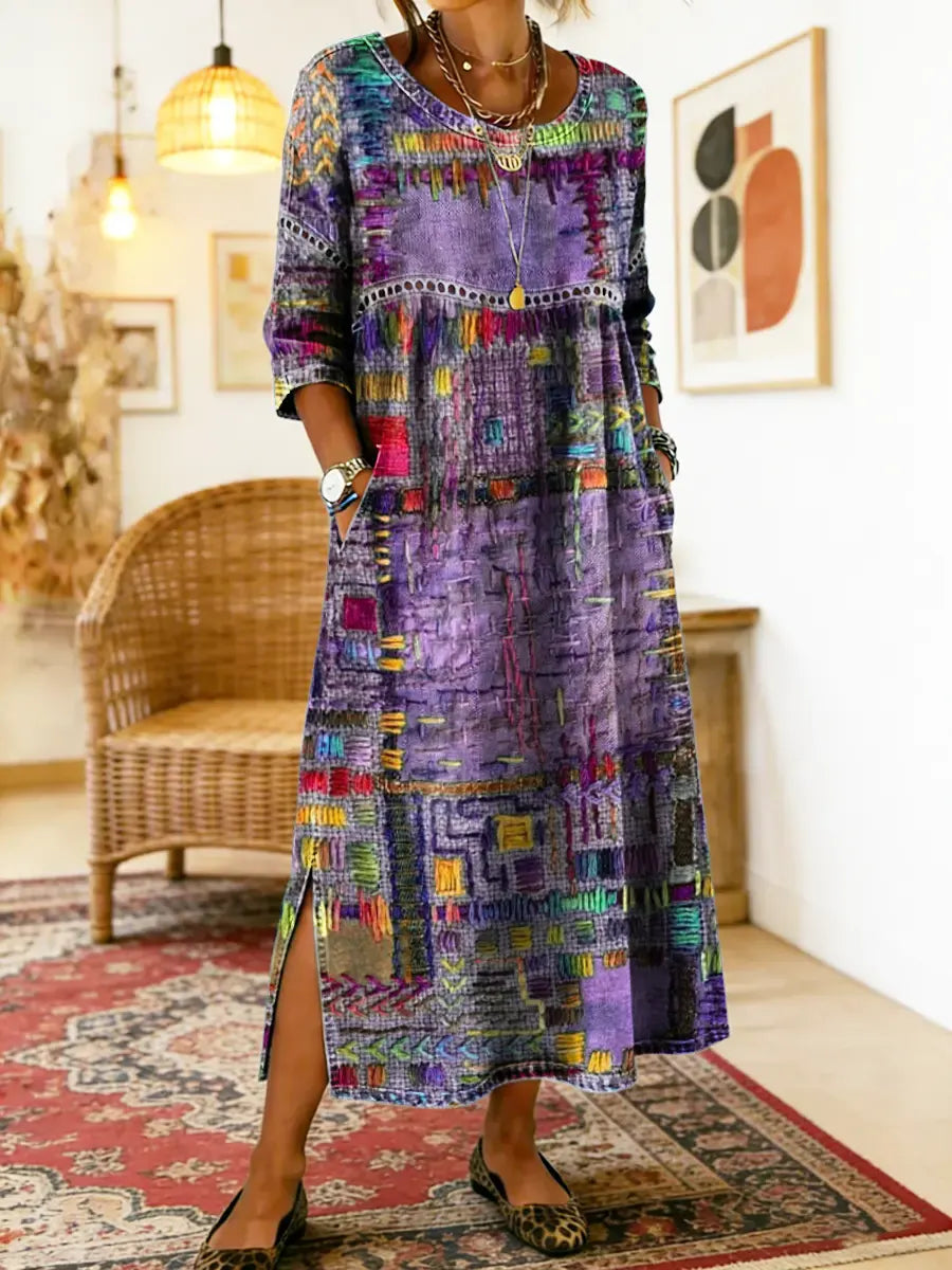 Manuela | Denim Jurk met Etnische Patchwork