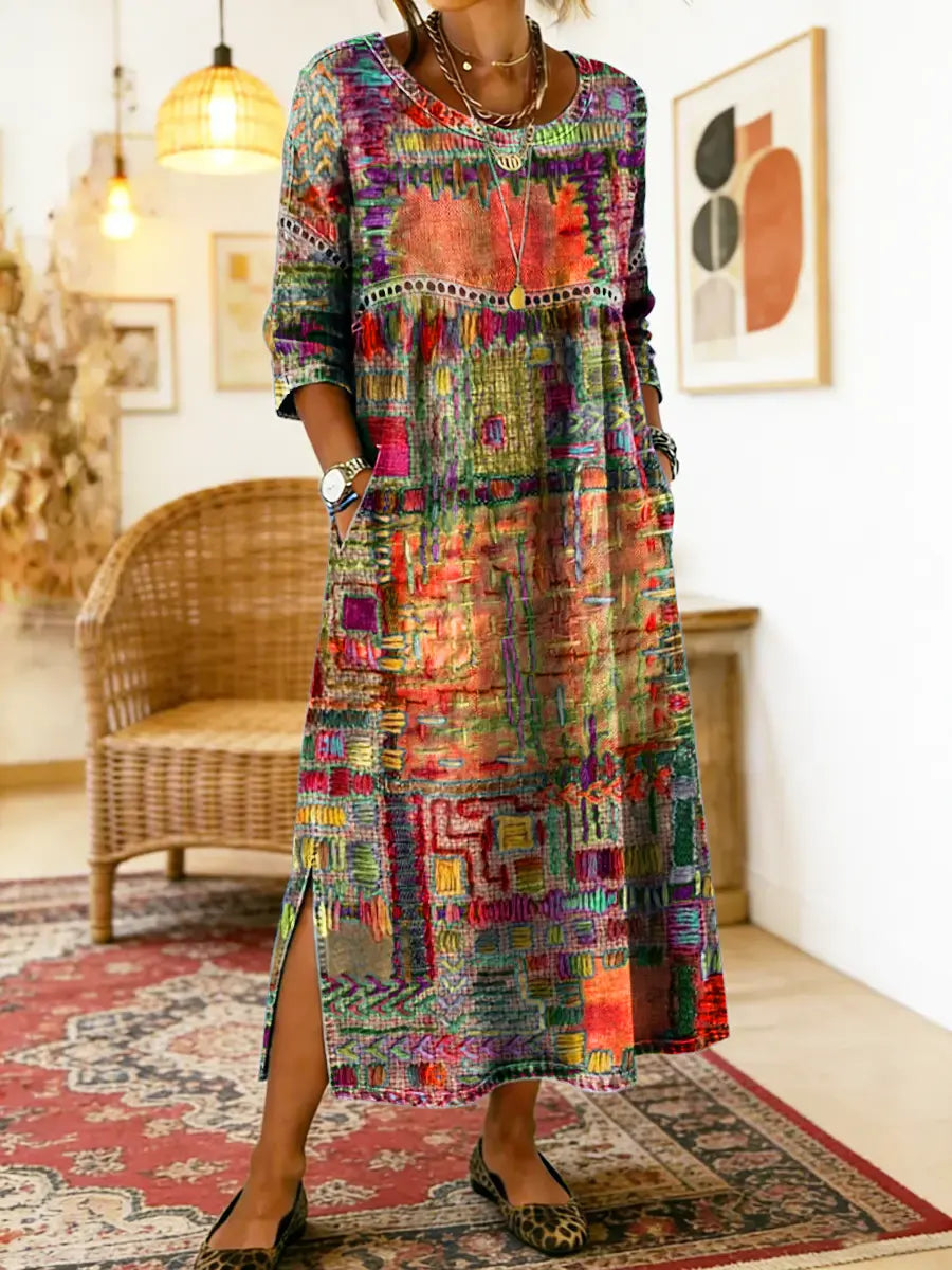 Manuela | Denim Jurk met Etnische Patchwork