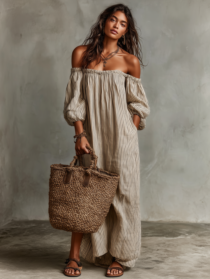 Elena | Lange vloeiende jurk met off-the-shoulder ontwerp