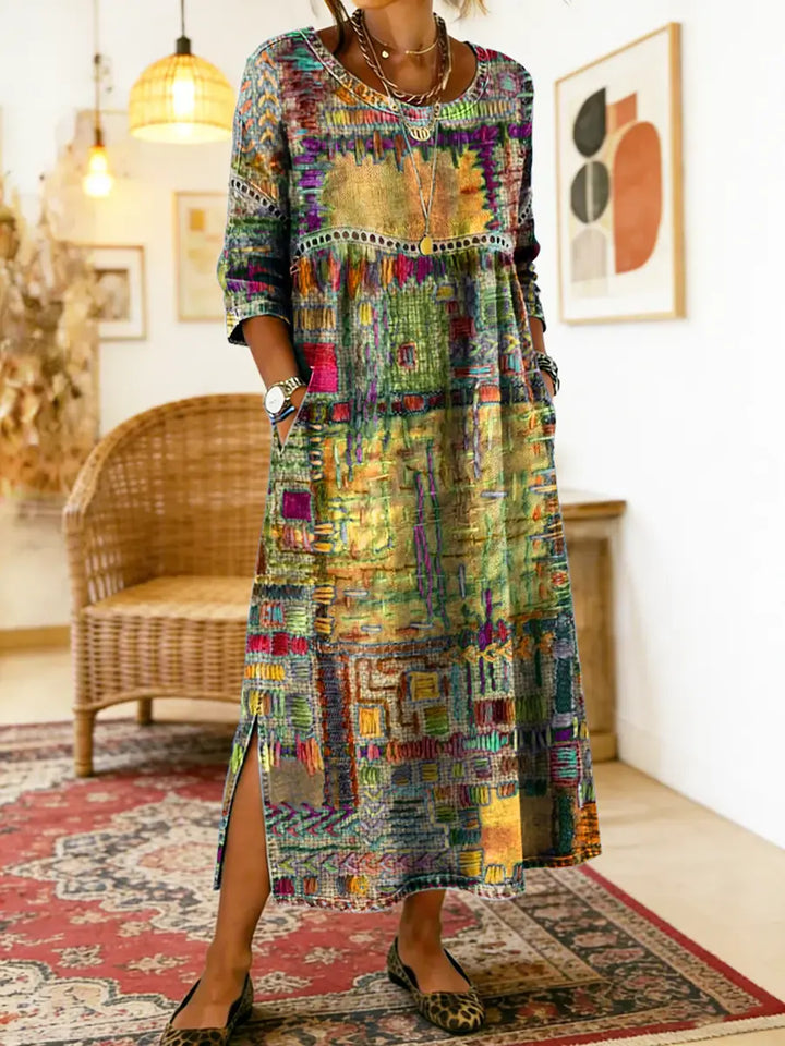 Manuela | Denim Jurk met Etnische Patchwork