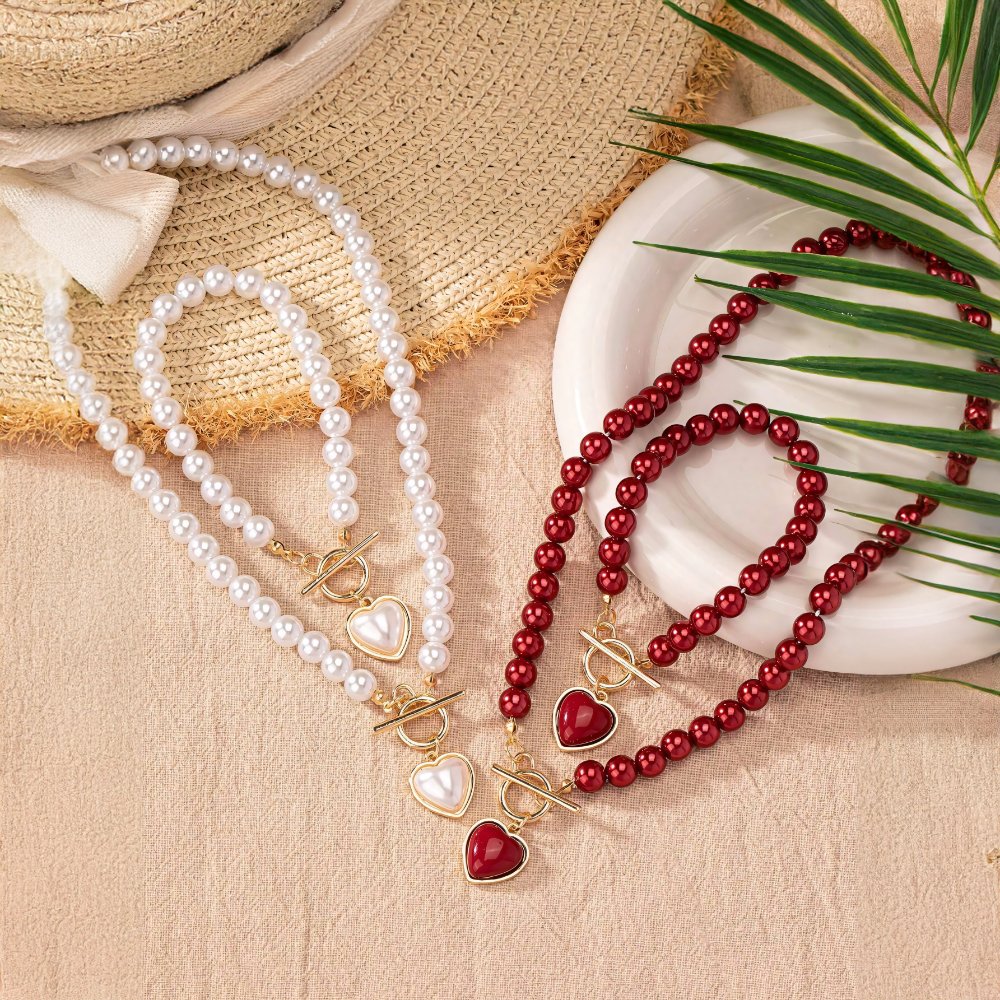 Set van armband en ketting met hartvormige hanger van 2 stuks