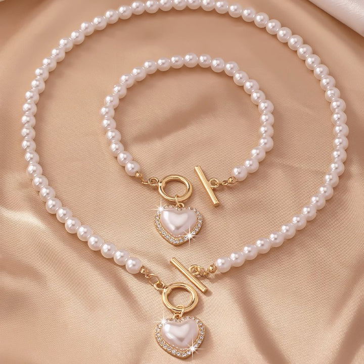 Set van armband en ketting met hartvormige hanger van 2 stuks