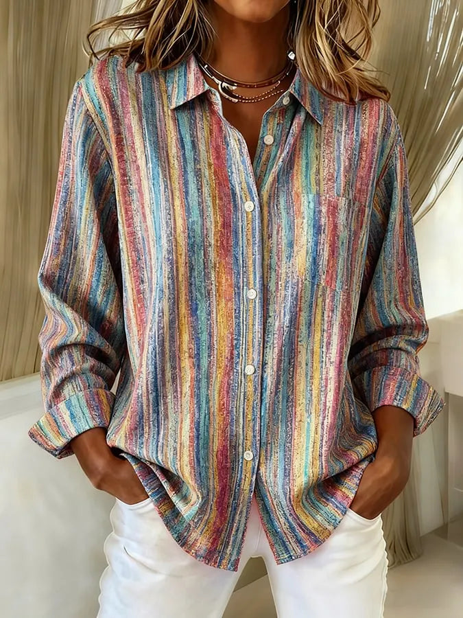 Casual retro damesblouse met streepdessin
