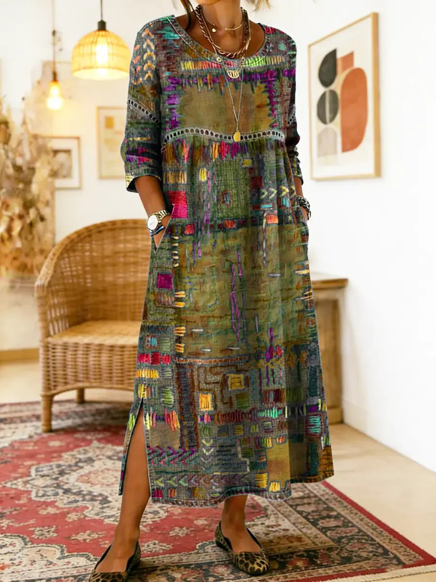 Manuela | Denim Jurk met Etnische Patchwork