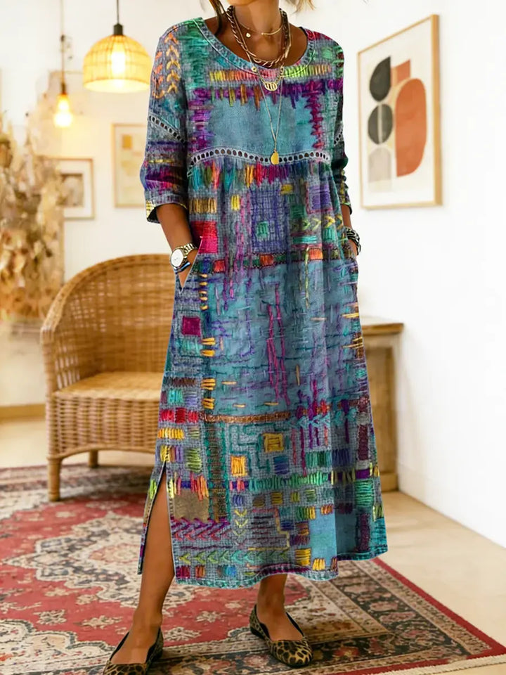 Manuela | Denim Jurk met Etnische Patchwork