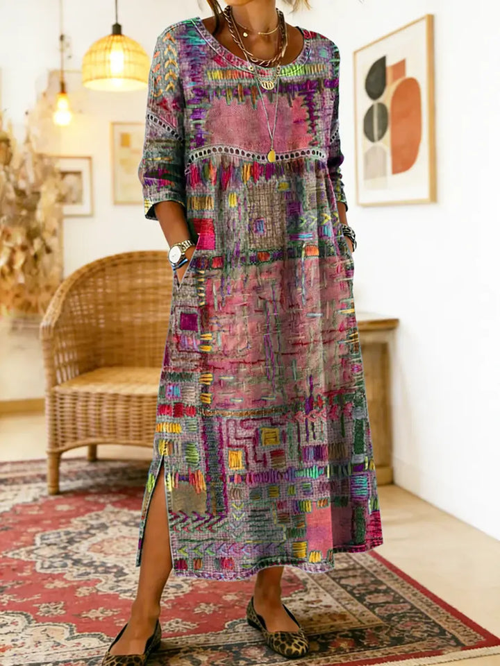 Manuela | Denim Jurk met Etnische Patchwork