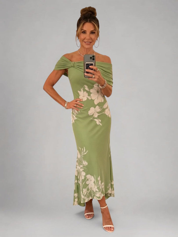 Christina | Off-shoulder Draped Midi-jurk