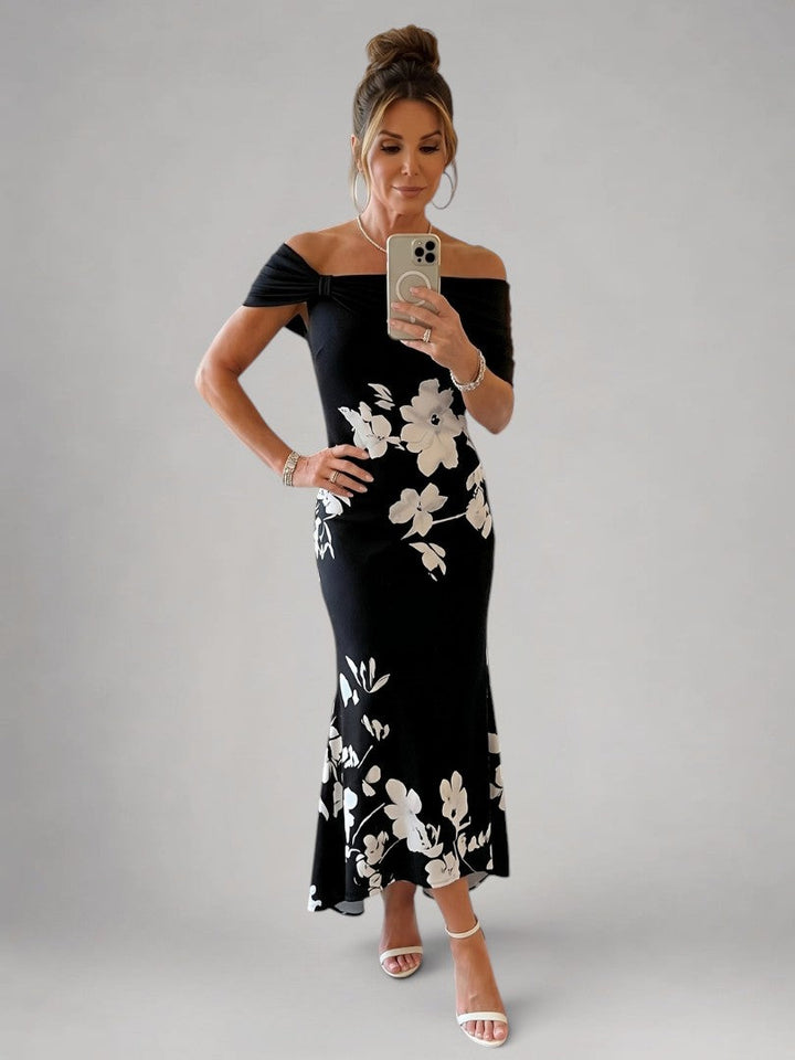 Christina | Off-shoulder Draped Midi-jurk