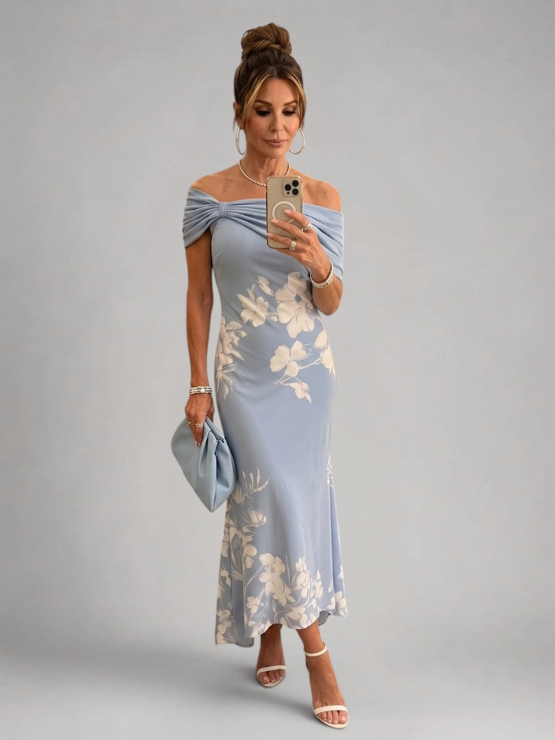 Christina | Off-shoulder Draped Midi-jurk