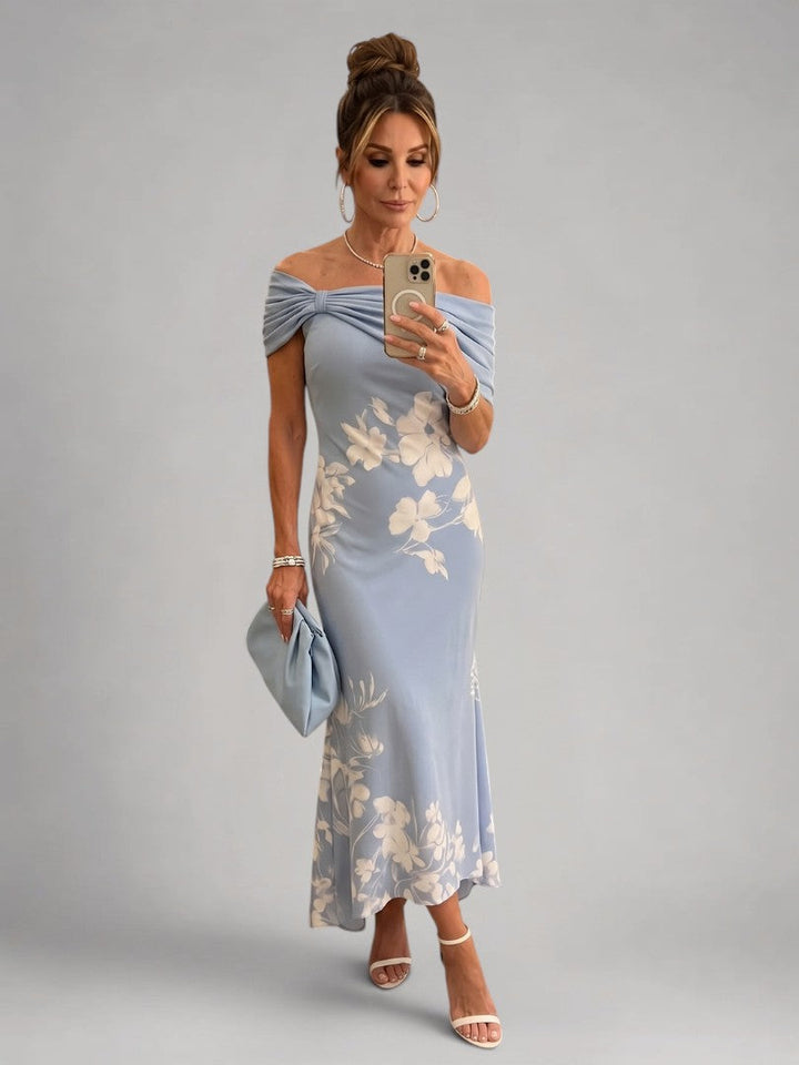 Christina | Off-shoulder Draped Midi-jurk