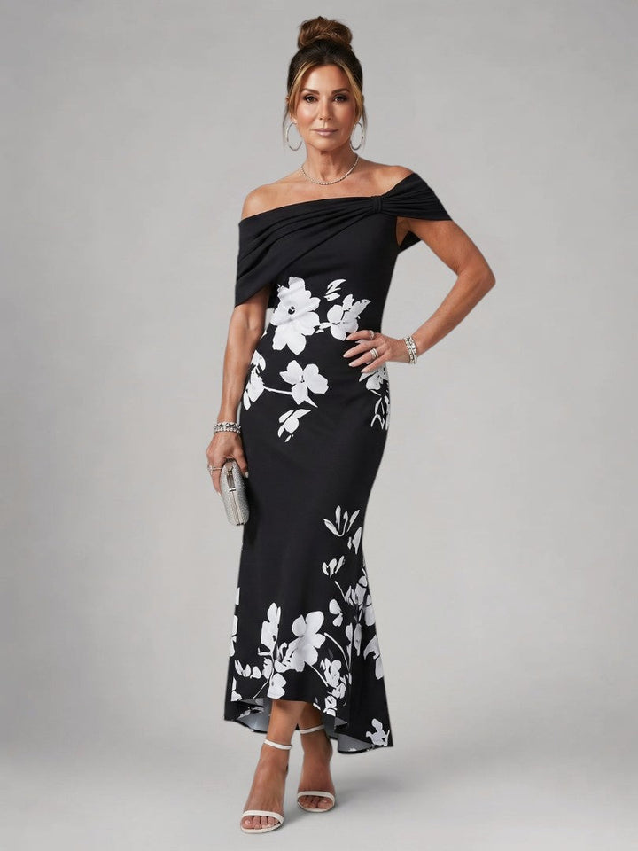 Christina | Off-shoulder Draped Midi-jurk