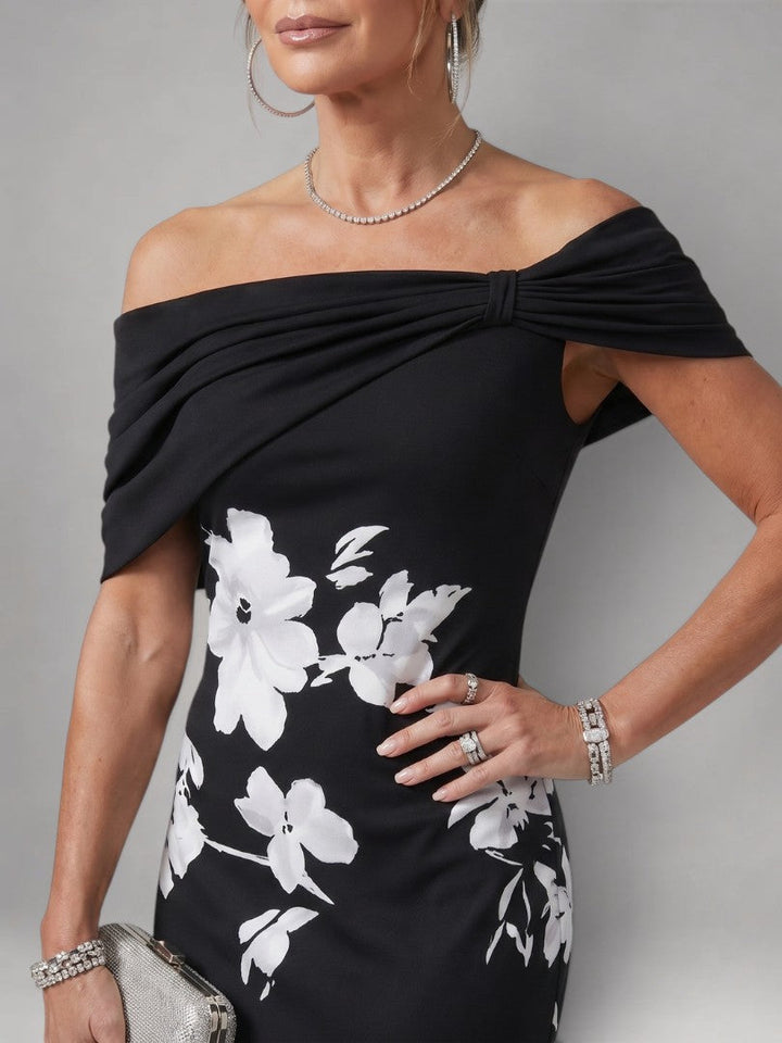 Christina | Off-shoulder Draped Midi-jurk