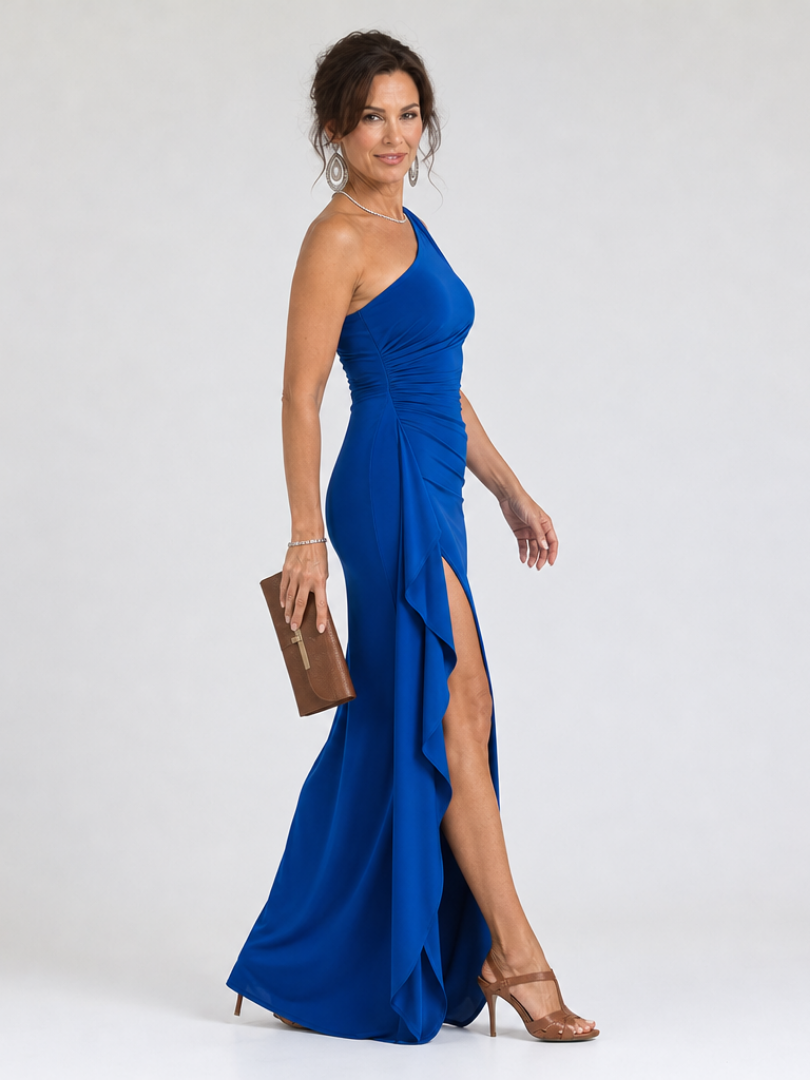 Cordula | One-Shoulder Avondjurk met Hoge Zijsplit