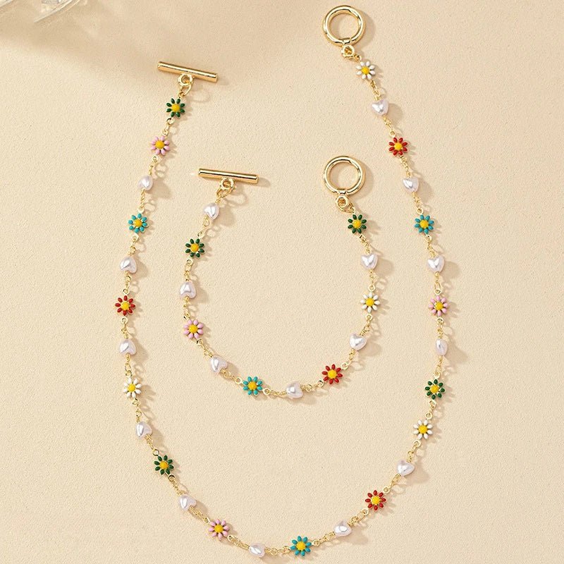 Bloemige Lente Parels Bracelet en Ketting Set