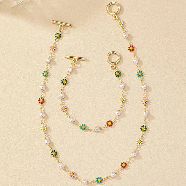 Bloemige Lente Parels Bracelet en Ketting Set