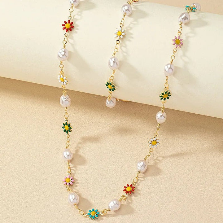 Bloemige Lente Parels Bracelet en Ketting Set