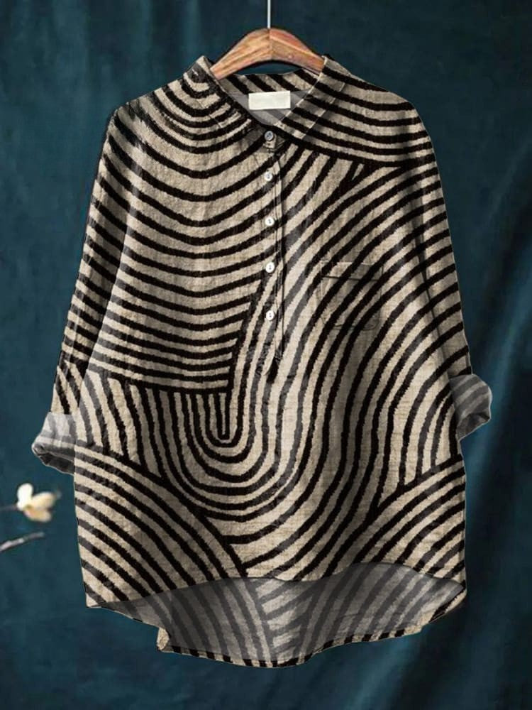Dameslinnen Blouse met Circulaire Lijnmotief
