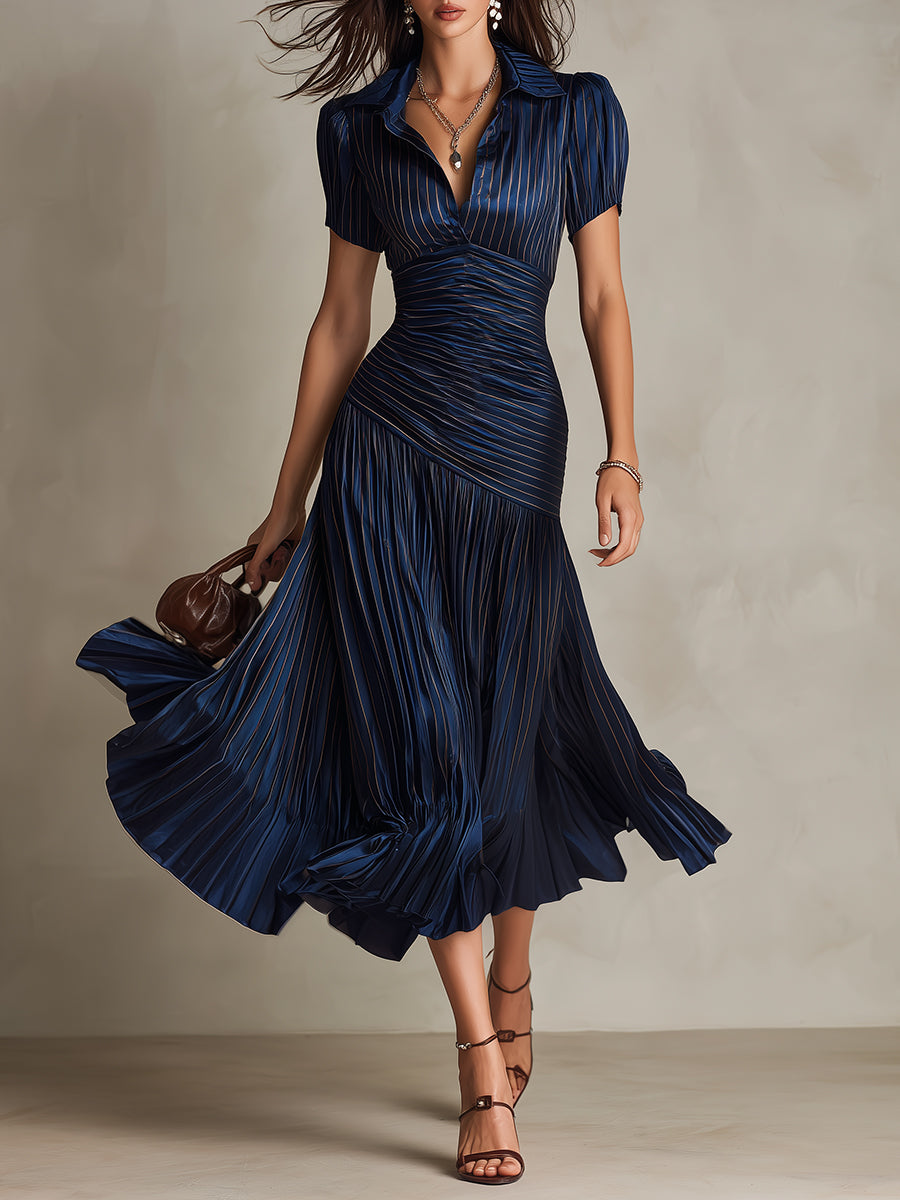 Adriana - Midi jurk in retro satijn met strepen