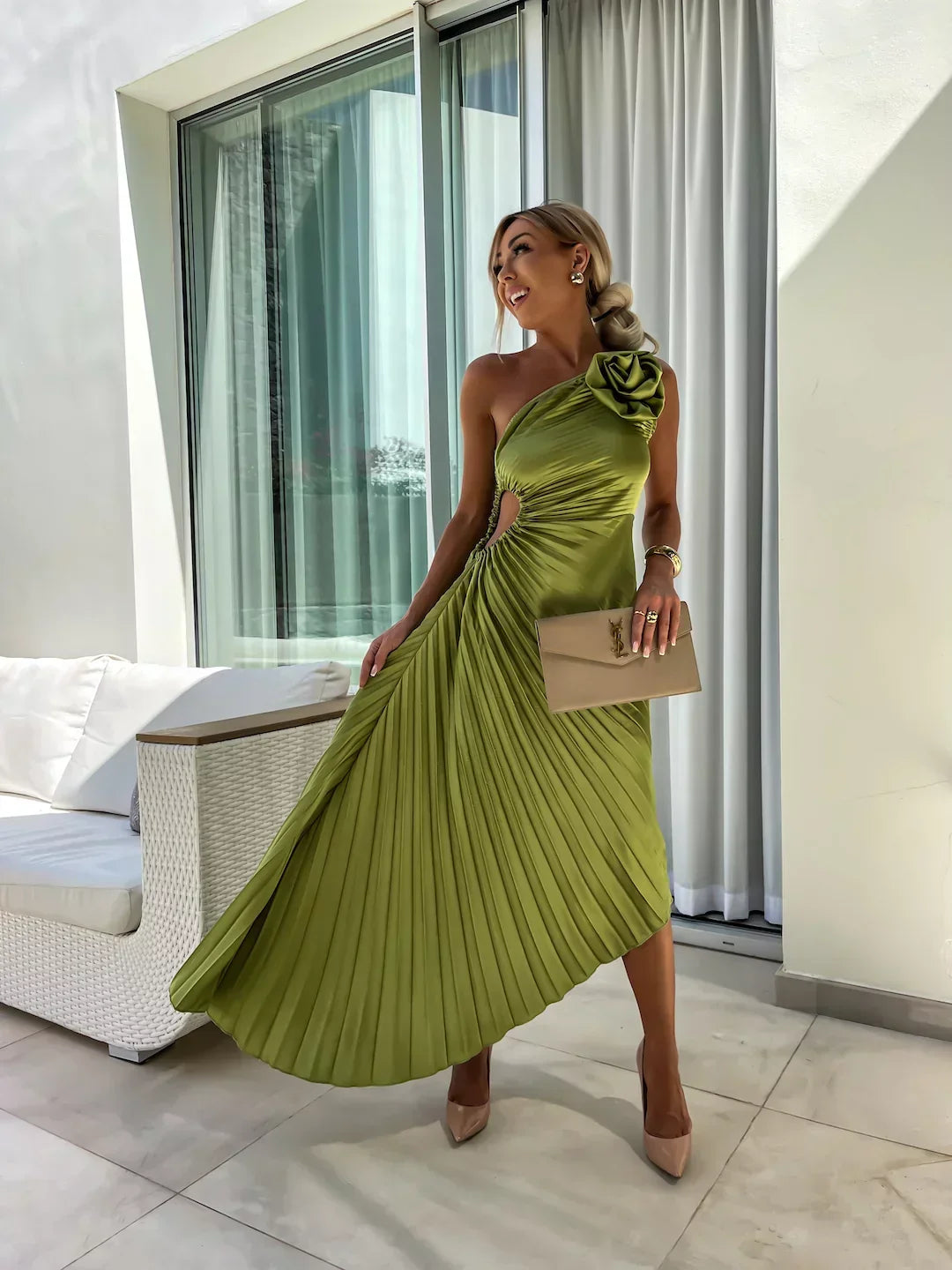 Eya™ | Elegante Maxijurk met Eén Schouder en Bloemenprint