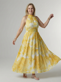 Gisela | Halter-Midikleed met Ruches in 4 Kleuren