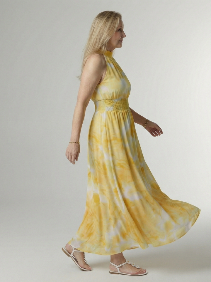 Gisela | Halter-Midikleed met Ruches in 4 Kleuren