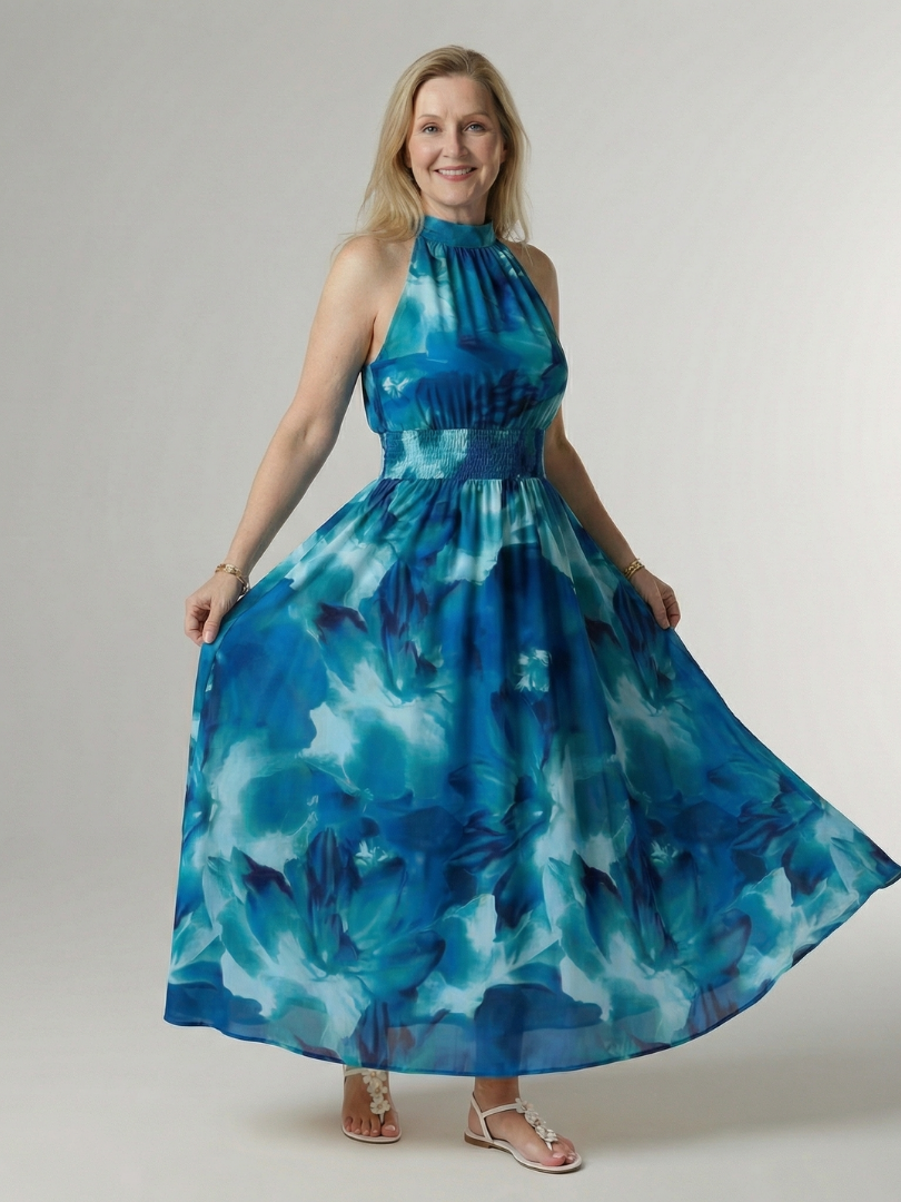 Gisela | Halter-Midikleed met Ruches in 4 Kleuren
