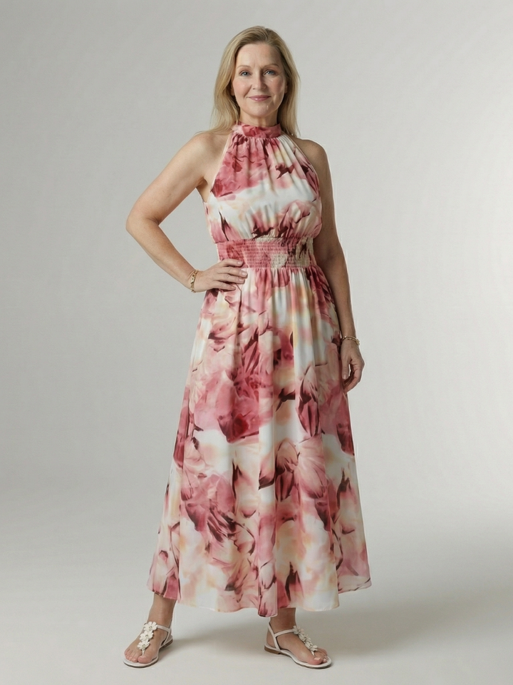 Gisela | Halter-Midikleed met Ruches in 4 Kleuren