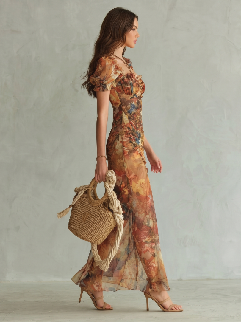 Hannelore | Volant-Midikleid met Rimpeling en Splits