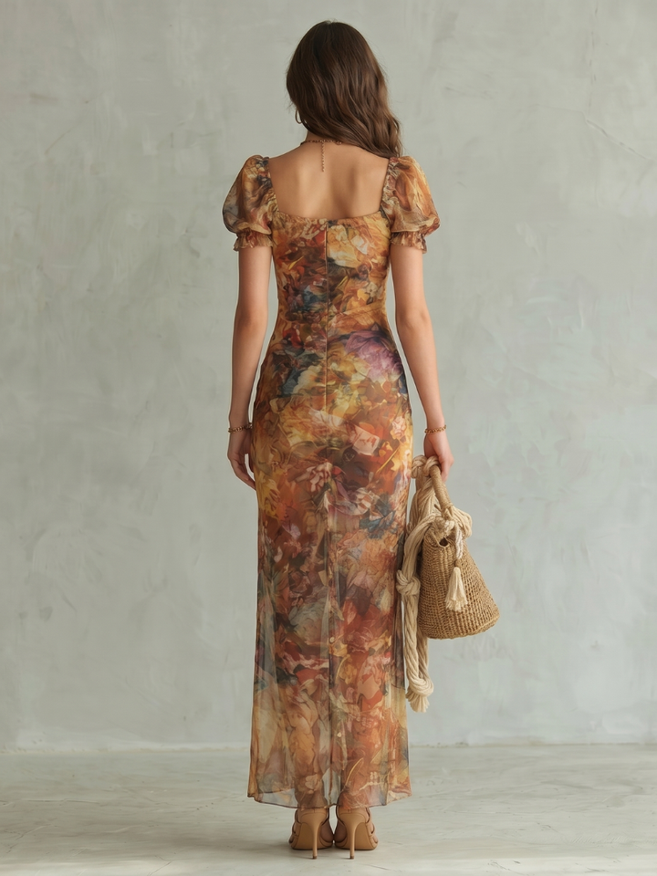 Hannelore | Volant-Midikleid met Rimpeling en Splits