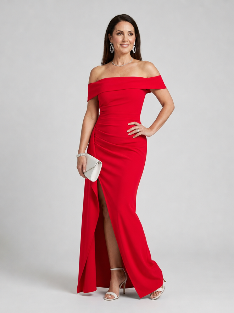 Helga | Off-Shoulder Avondjurk met Hoge Zijsplit
