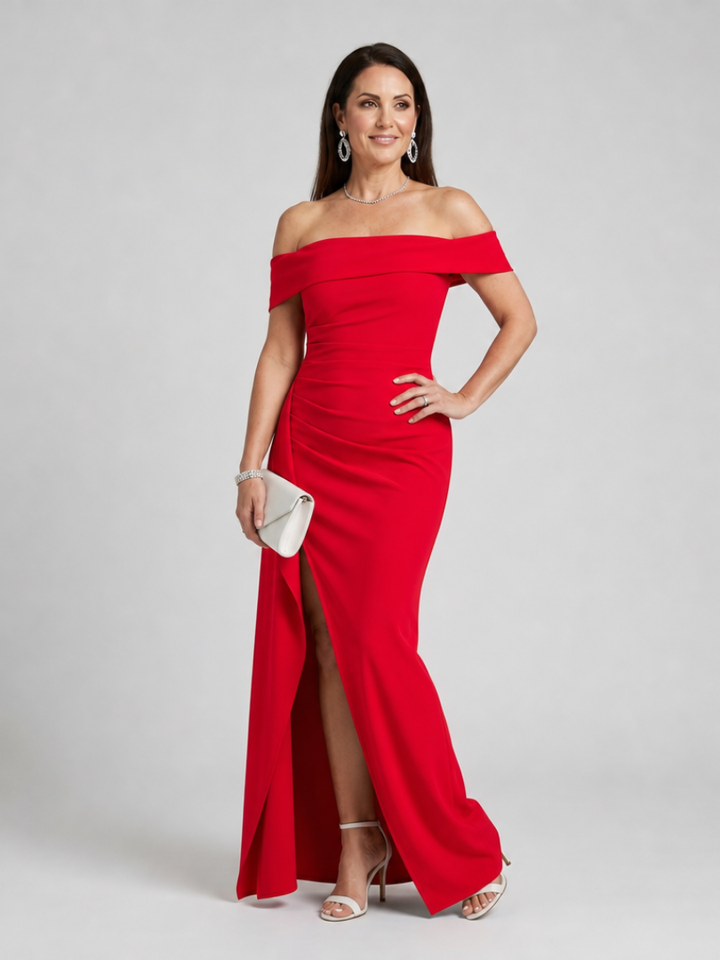 Helga | Off-Shoulder Avondjurk met Hoge Zijsplit