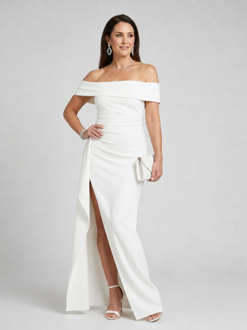 Helga | Off-Shoulder Avondjurk met Hoge Zijsplit