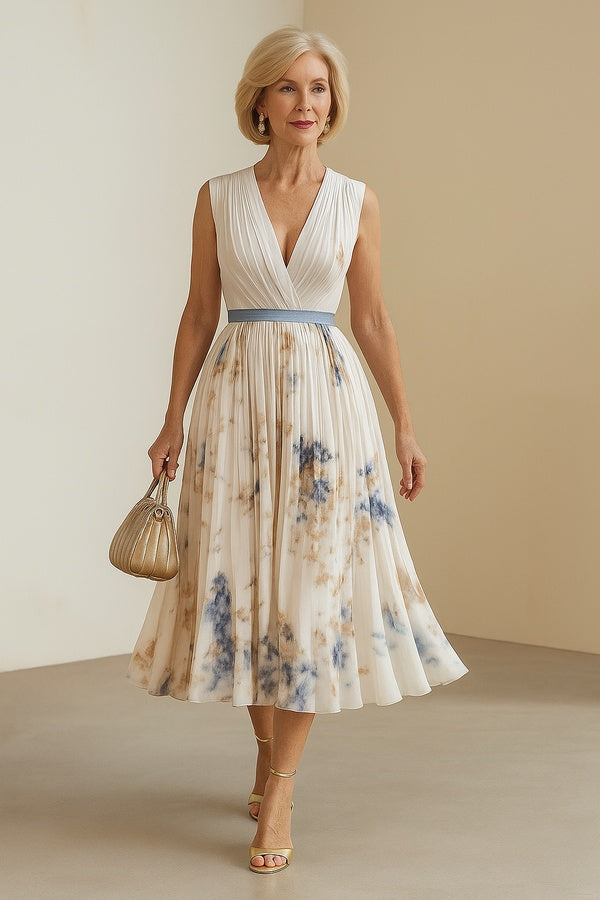 Paz™ | Tijdloos Geplooid Maxi Jurk met Bloemen